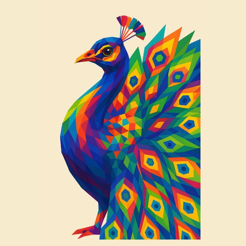 WPAP Polygon Style Animals - Peacock Portrait