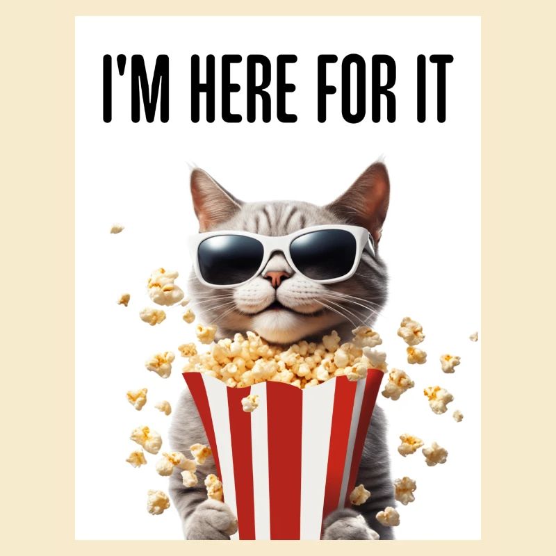 I am here for it cat popcorn