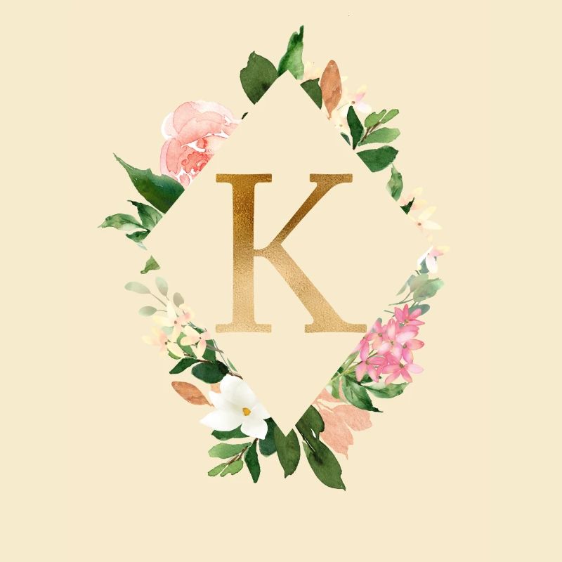 Flowers Bouquet Boho Monogram K customizable