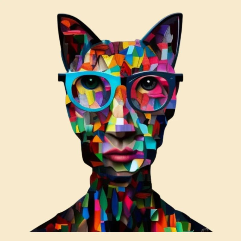 Katze mit moderner Collagebrille