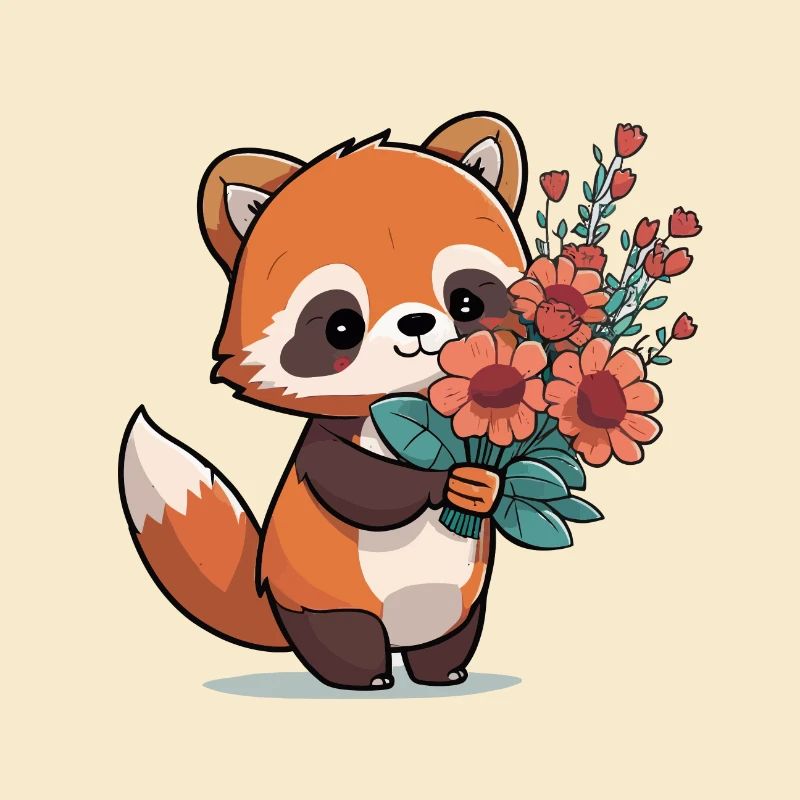 Panda roux à fleurs