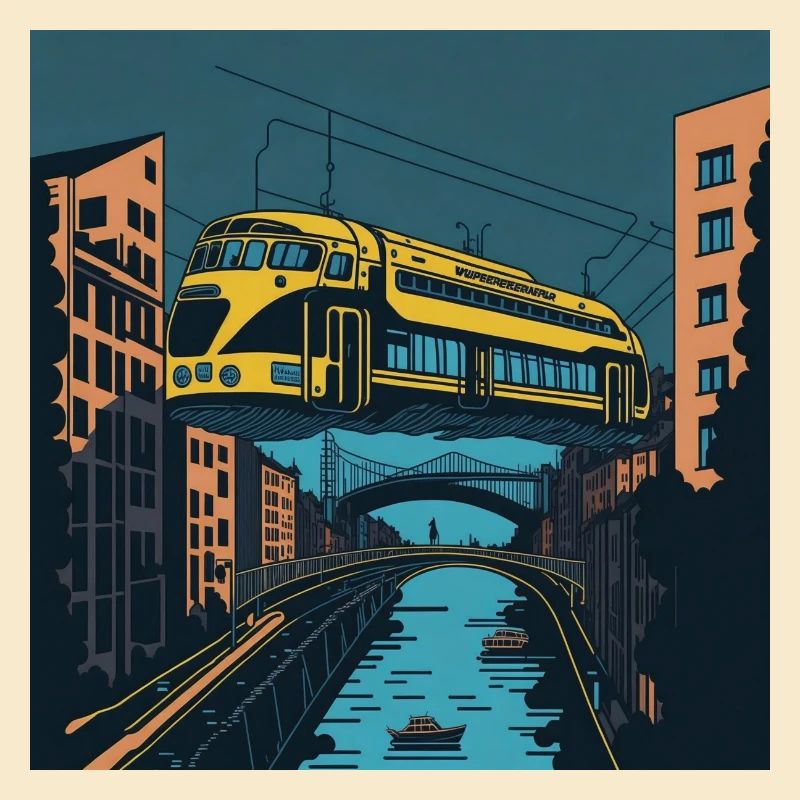 Abstrakte Schwebebahn über der Wupper