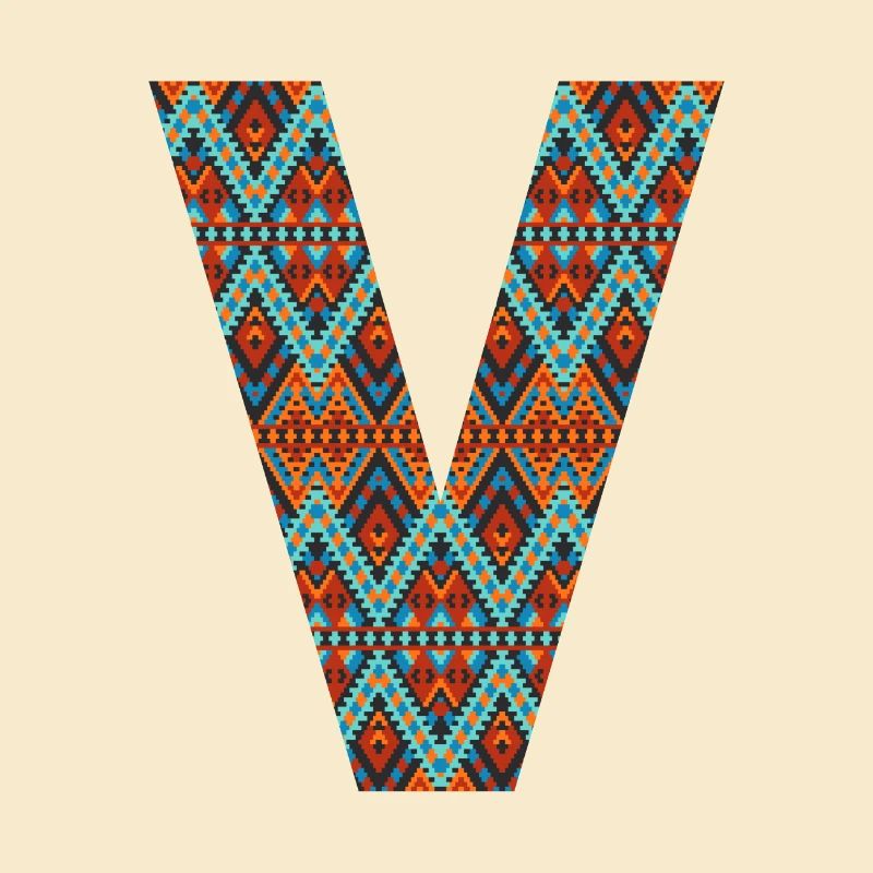 Buchstabe V- Boho-Design, buntes Monogramm