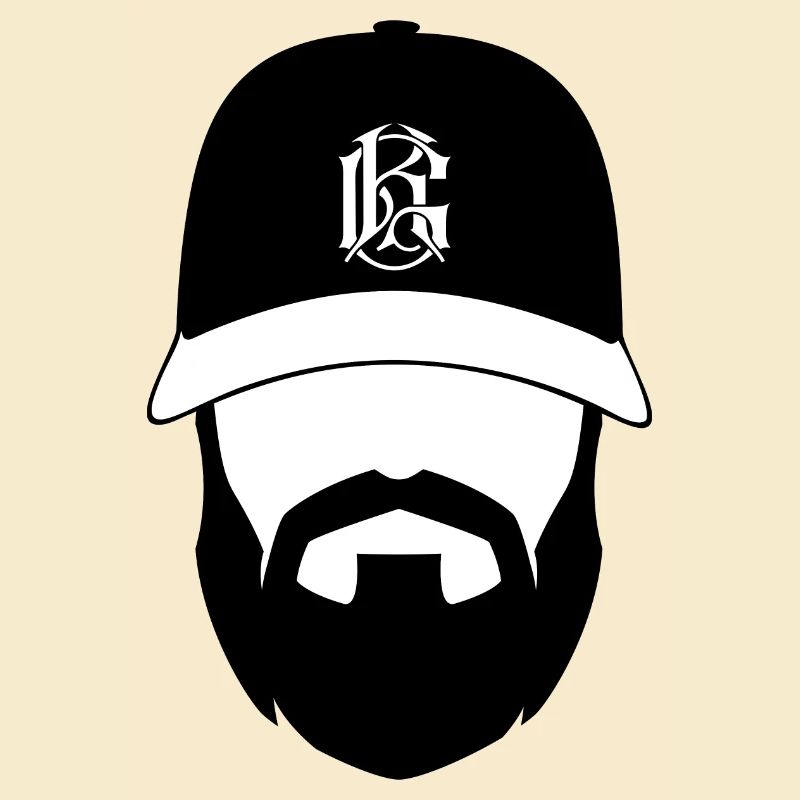 Mann mit Bart mit Logo