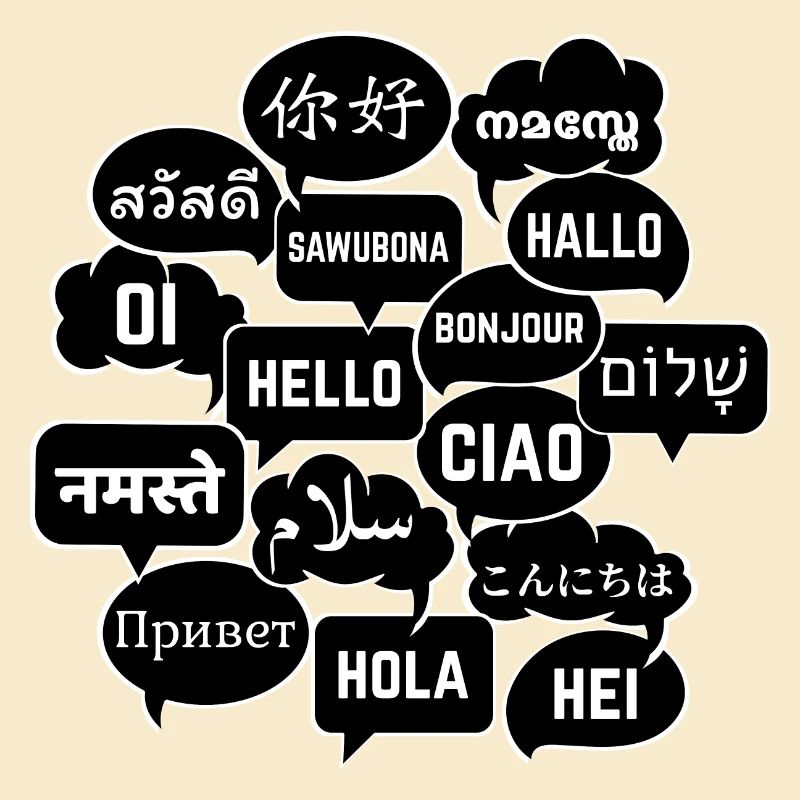 Speech bubbles "Hello" in different languages