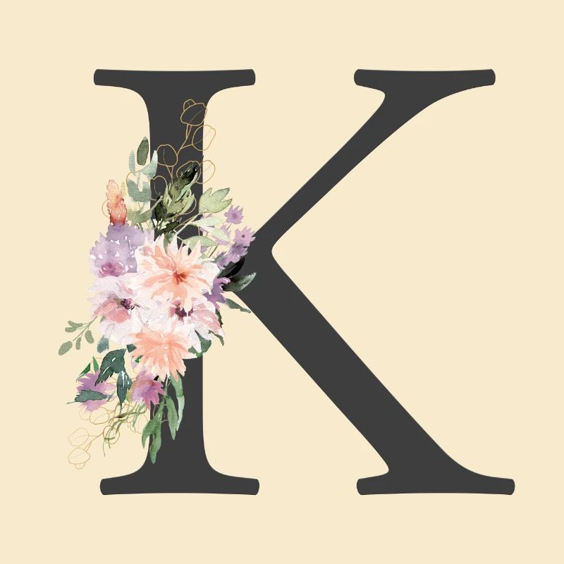 Buchstabe K, Monogramm, Blumen