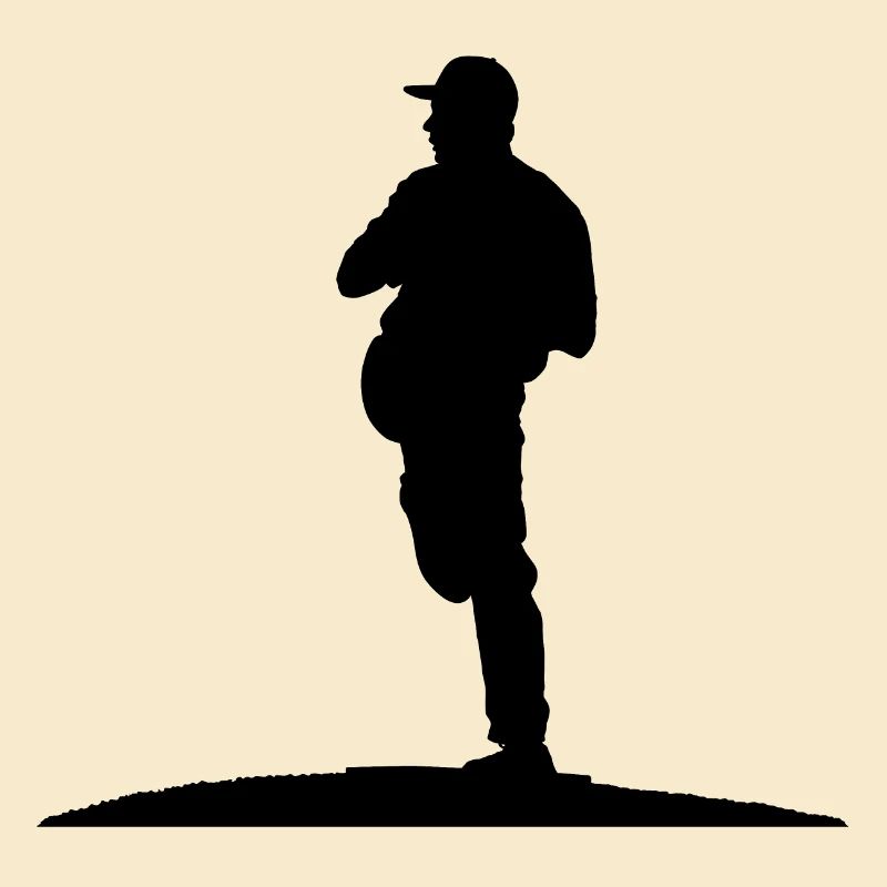 Baseball player, pitcher while throwing ball.