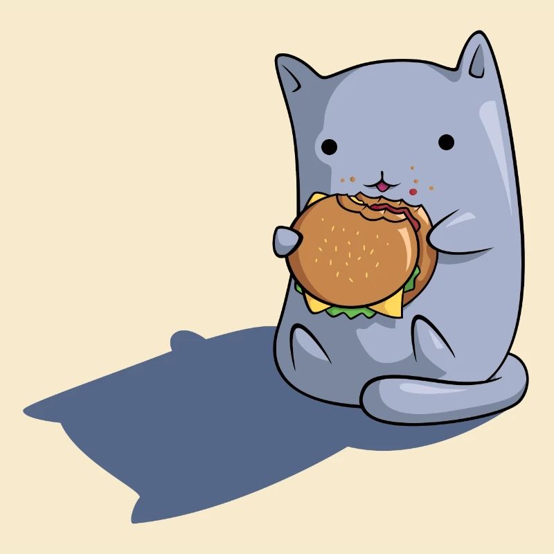 Cat eats hamburger