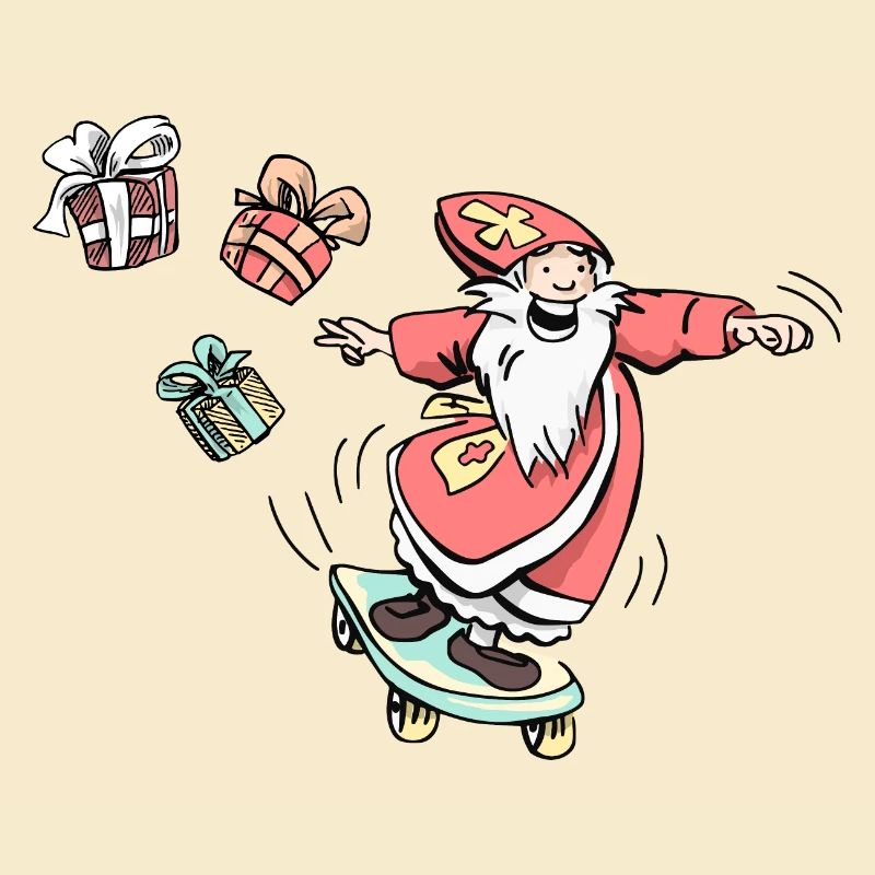 Sinterklaas auf einem Skateboard