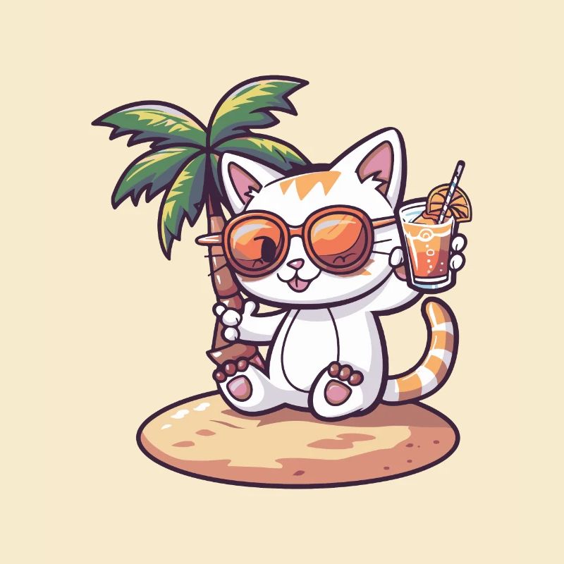 Cat Summer Beach Comic