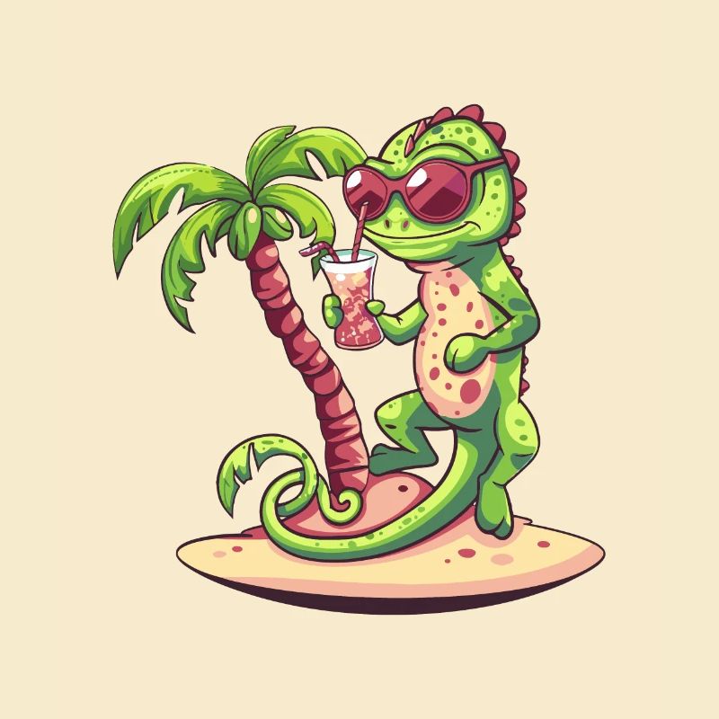 Chameleon Sommer Strand Comic