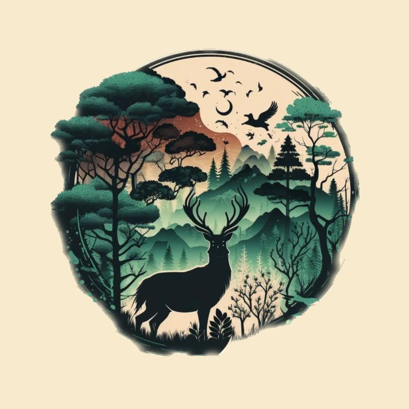 Forêt avec cerfs