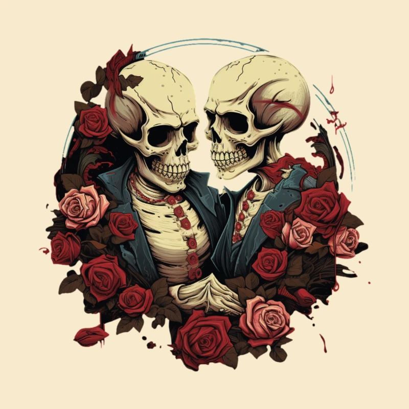 Skeleton lovers in comic style