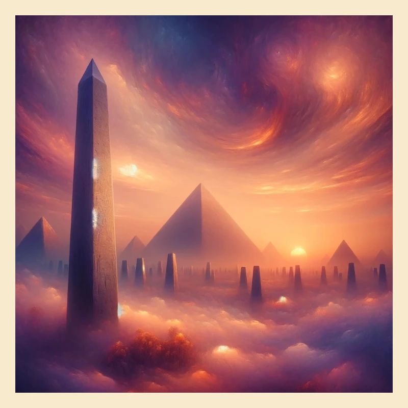 Obelisk vor einer Pyramide