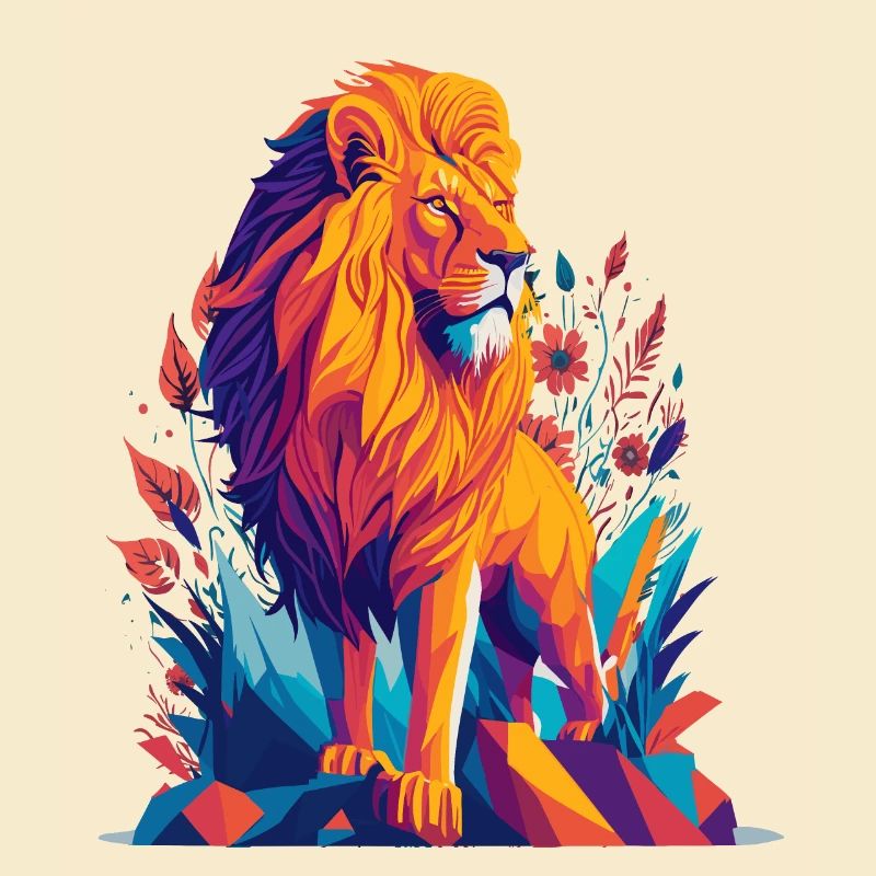 Löwe Polygon - Farbenfrohe Tier Illustration
