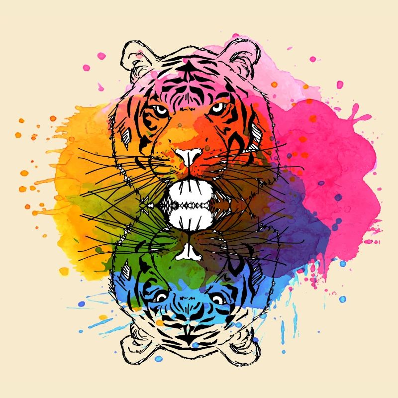 Tigre dessiné à la main avec éclaboussures de couleur, couleur