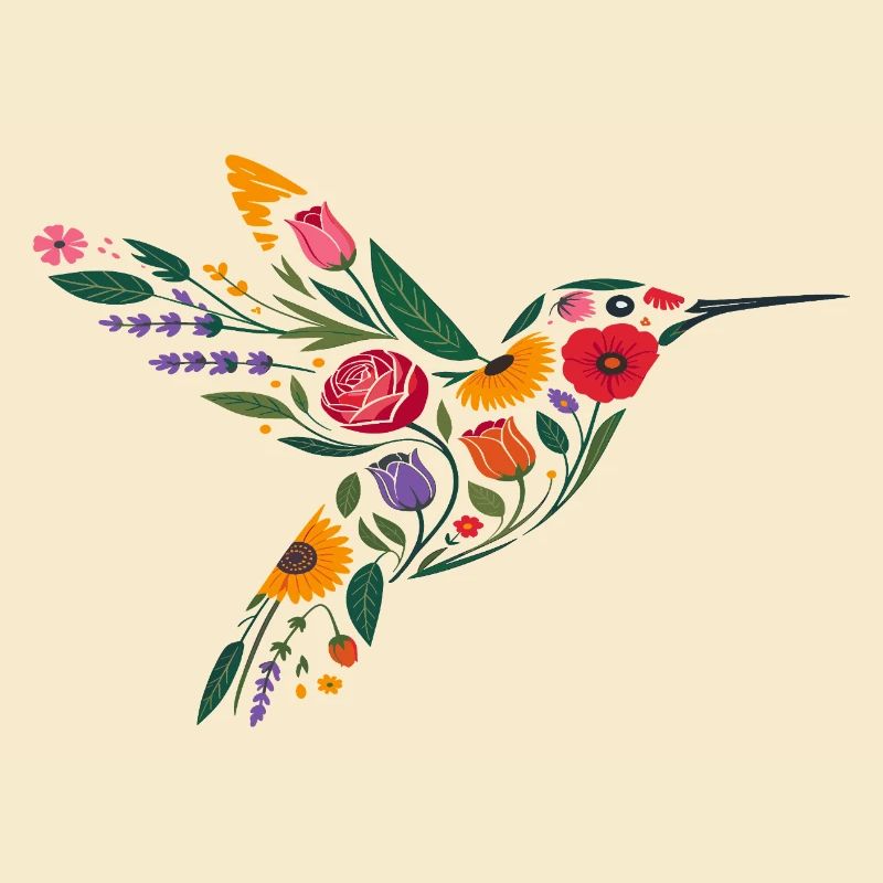 Graphisme Colibri Fleurs