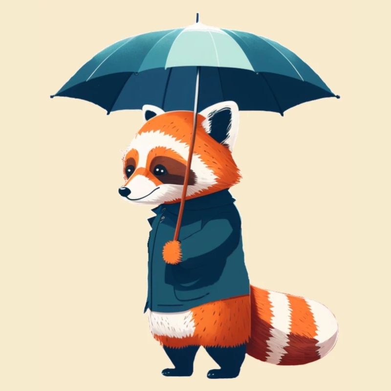 Red panda with umbrella