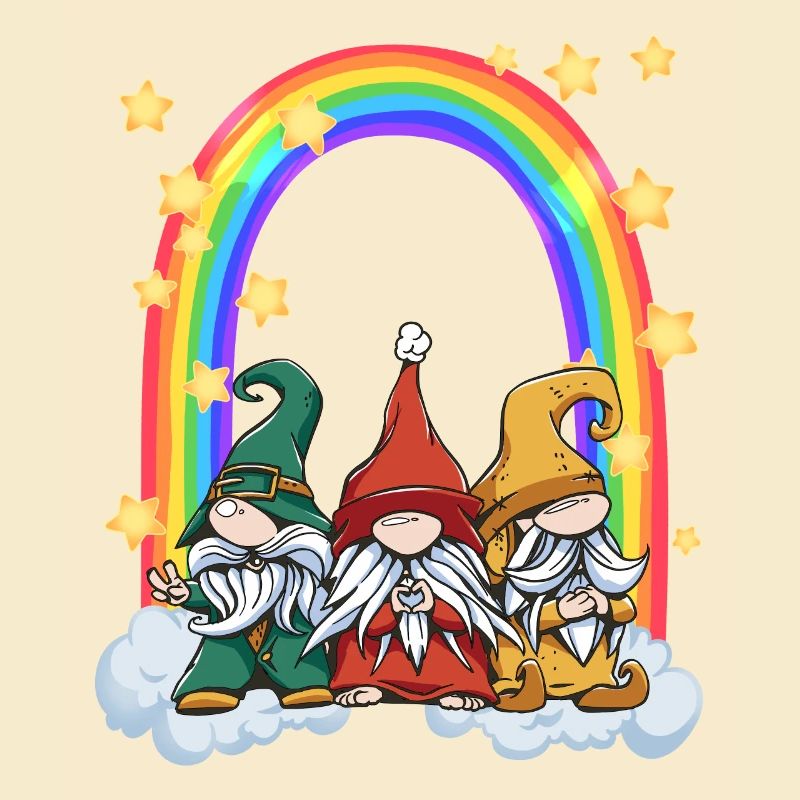 three gnomes at the Rainbow Gate