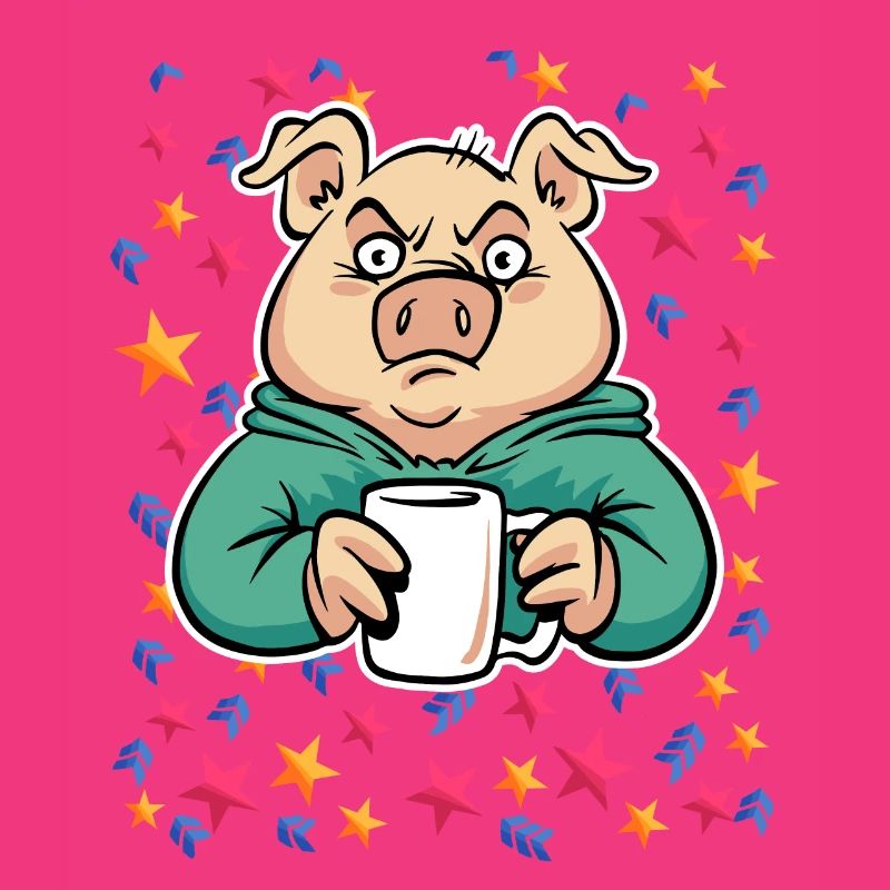 Pork drinks coffee