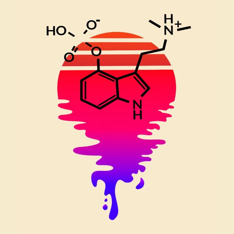 Psilocybin Molekül mit Retro Sunset