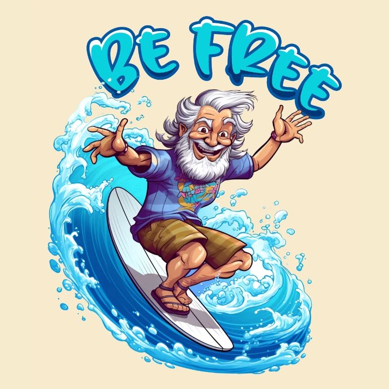 Lustiger Hippie mit einem Surfbrett - Surfer