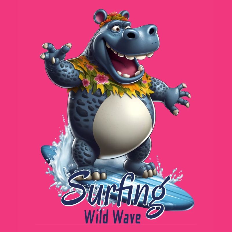 Cooles Nilpferd mit einem Surfbrett - Surfer