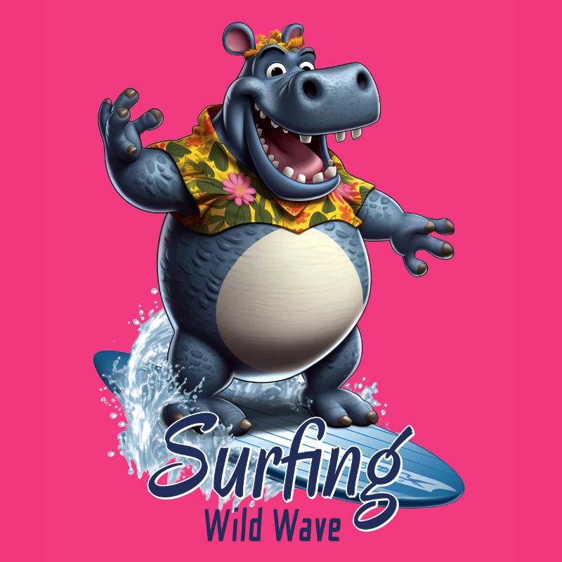 Cooles Nilpferd mit einem Surfbrett - Surfer