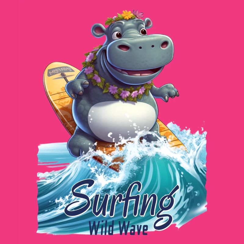 Cooles Nilpferd mit einem Surfbrett - Surfer