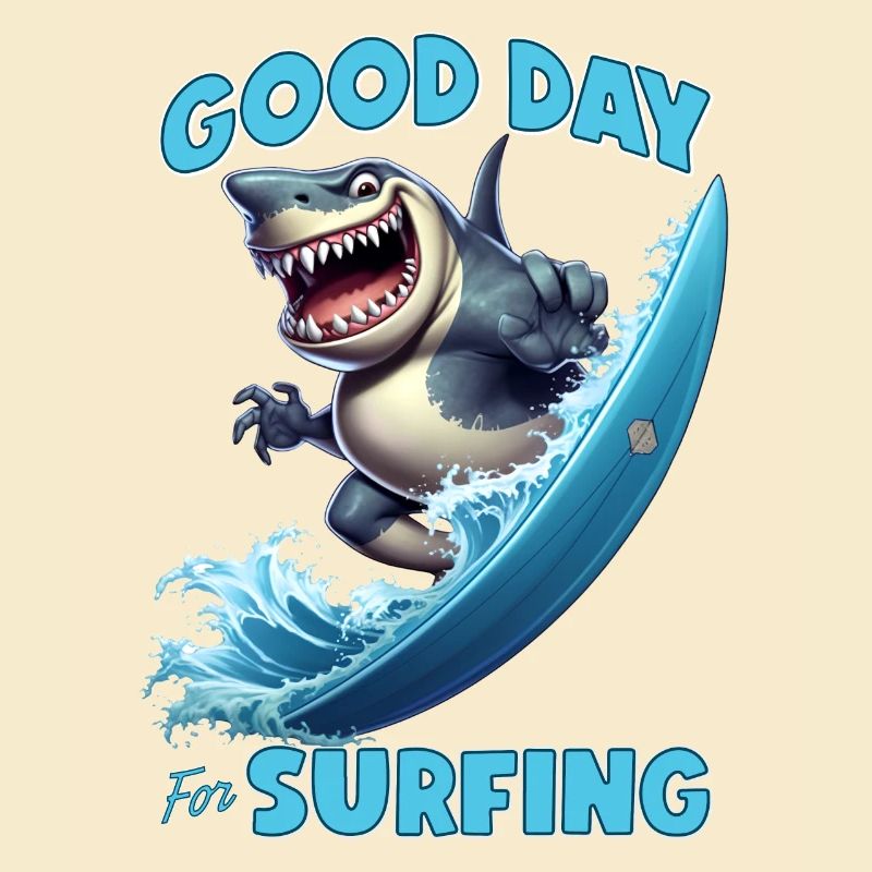 Drôle de requin avec une planche de surf - surfeur