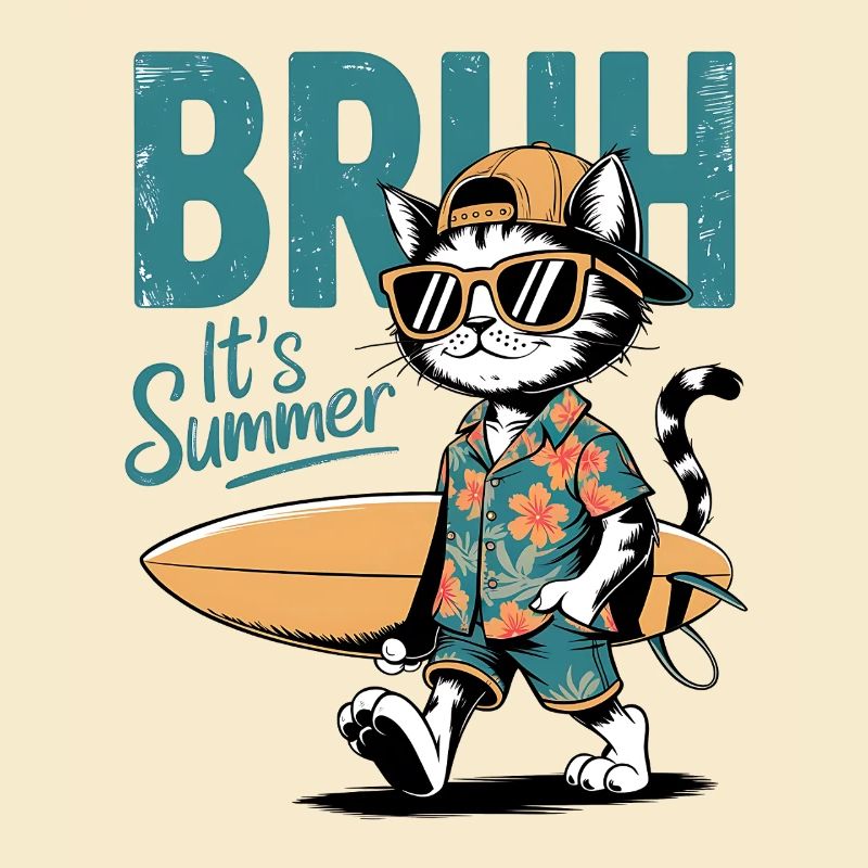 Chat surfeur avec planche de surf