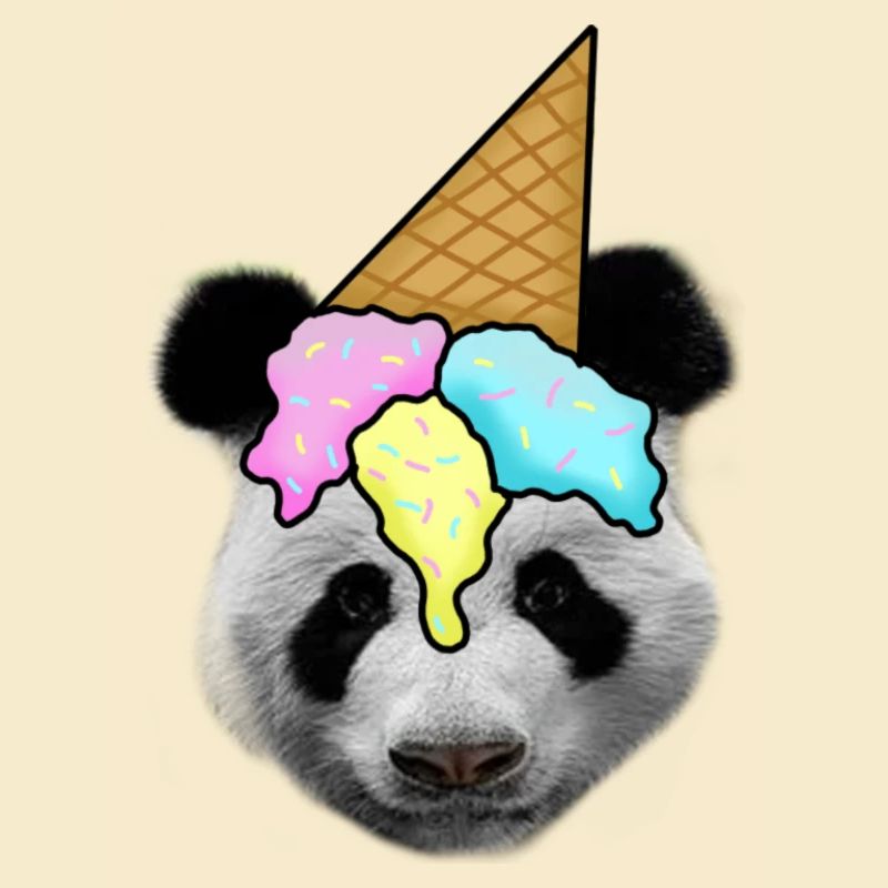 Panda mit Eiscreme als Hut