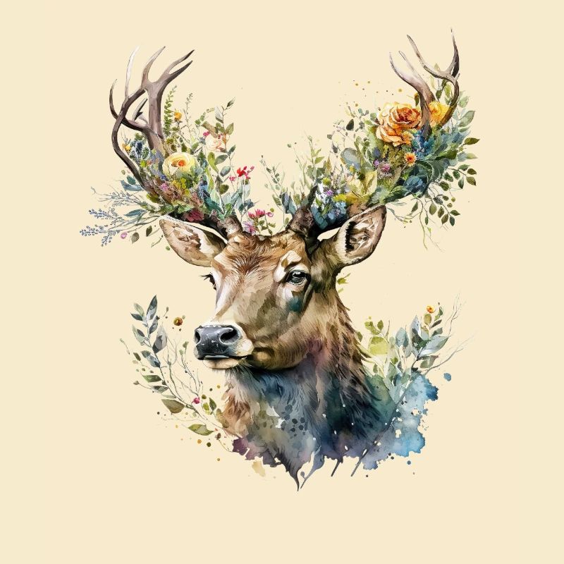 Hirsch mit Blumen