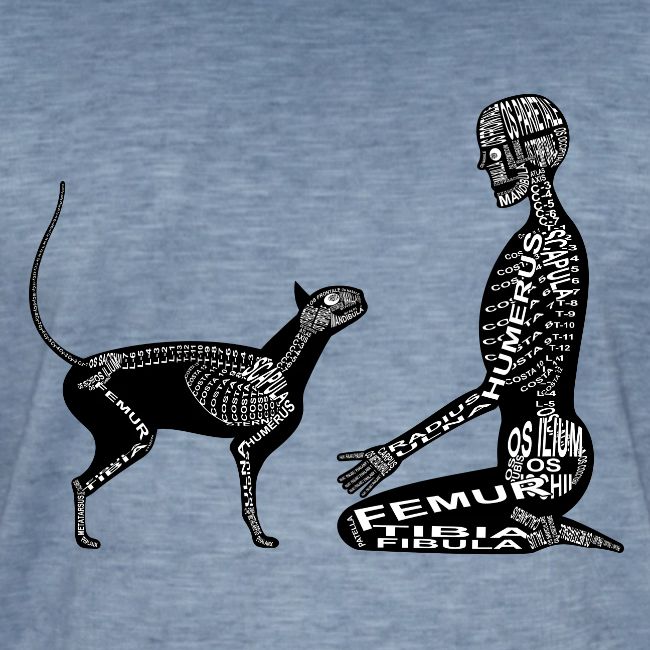 Squelette humain et félin