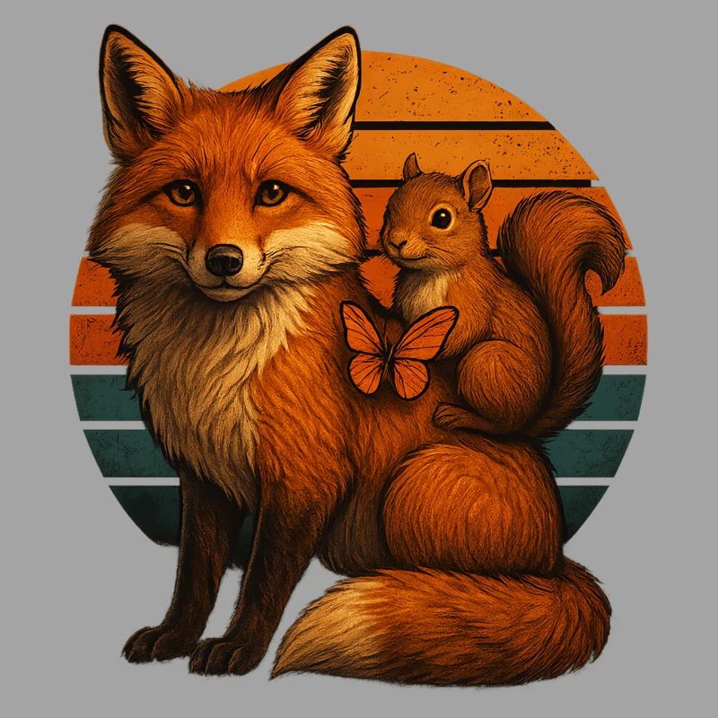 Fuchs Eichhörnchen Retro Tierfreunde