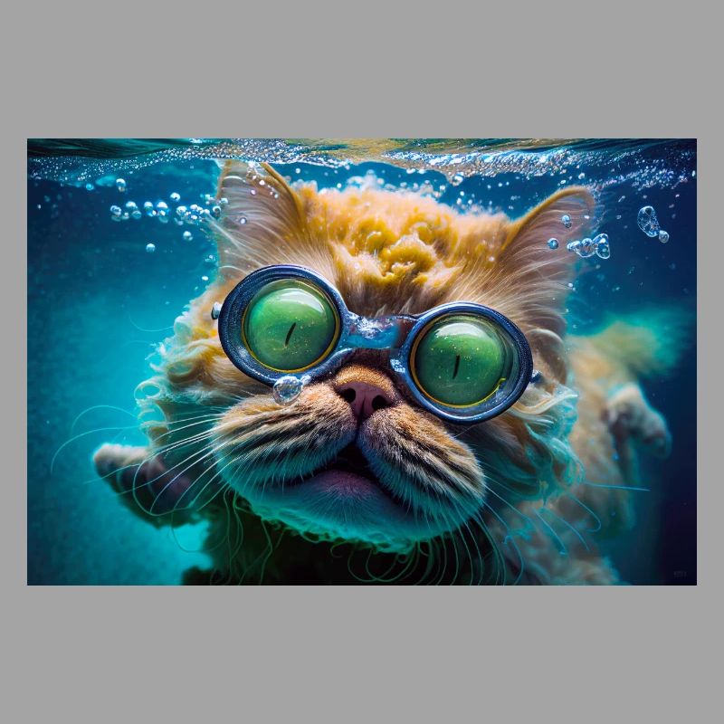 Hector le chat nageur à lunettes de plongée