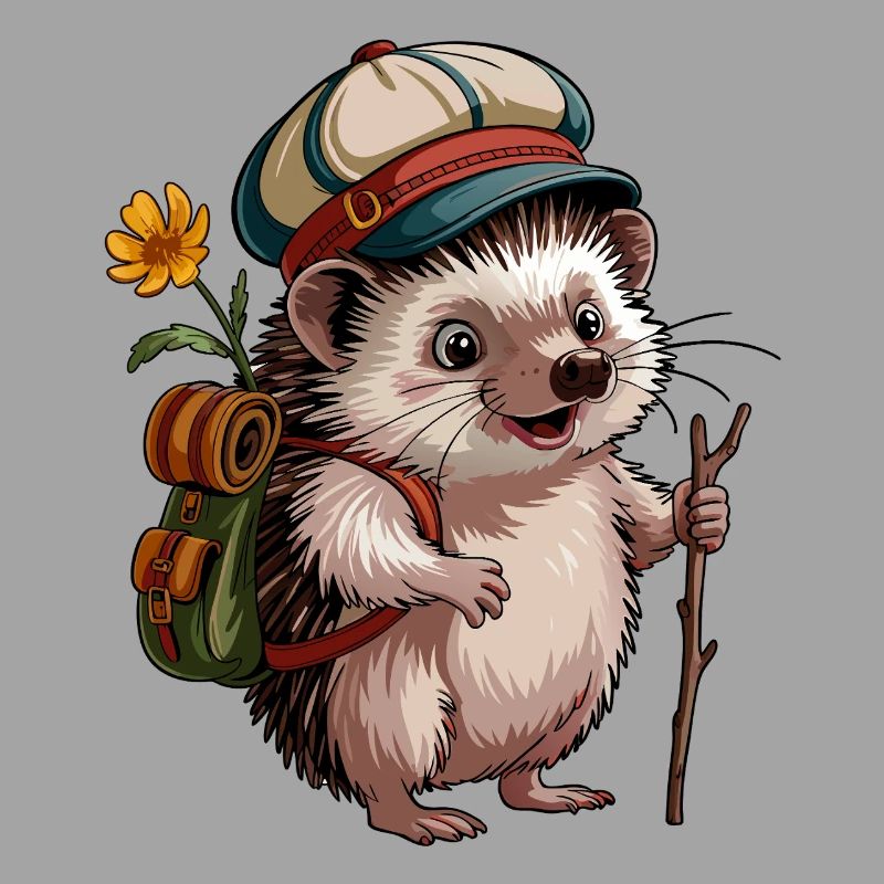 Igel mit Rucksack auf Wanderschaft