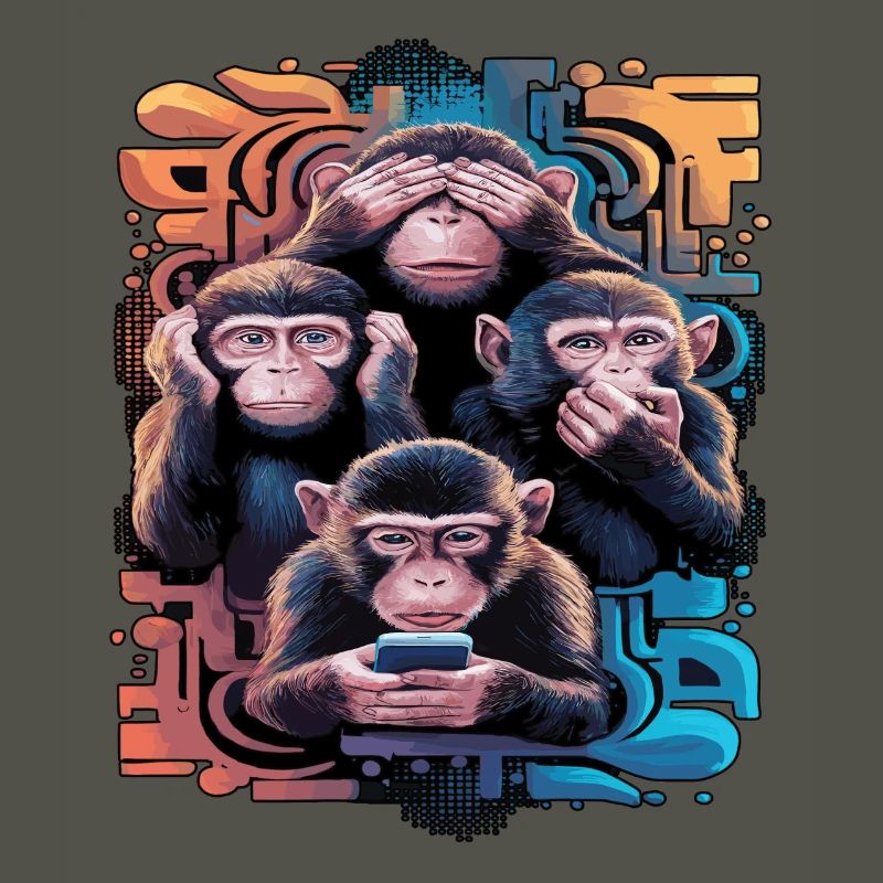 Wise Monkey With Mobile Phone Funny Multi Media Design