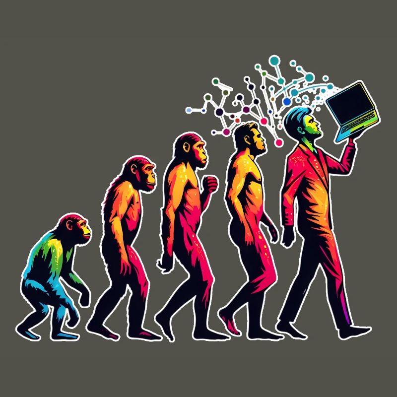 Evolution Humains Vers PC Portable Nerd Geek Monkey
