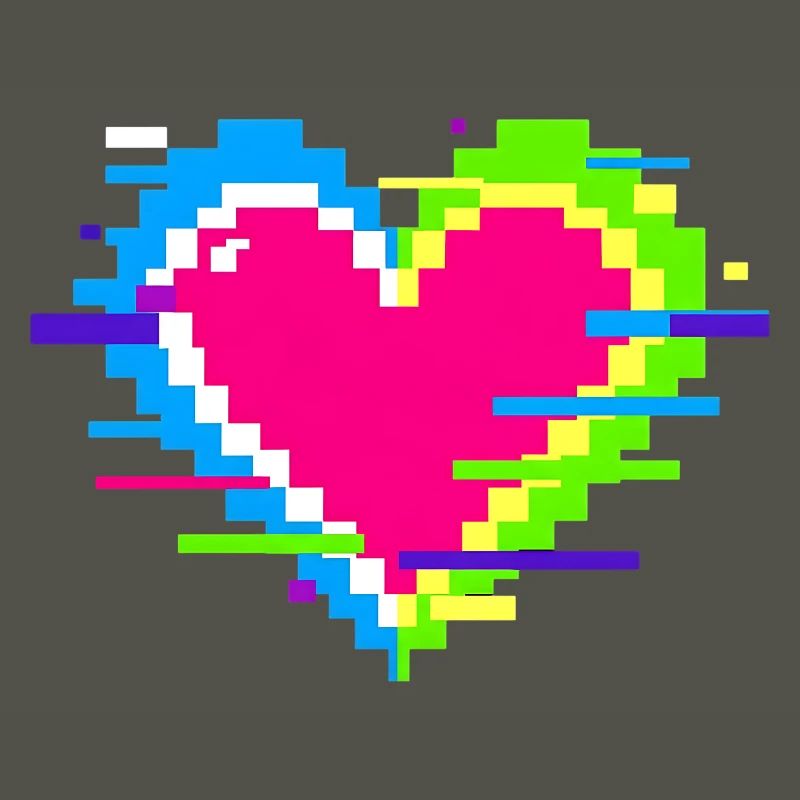 Pixelherz Neon Glitch Regenbogen