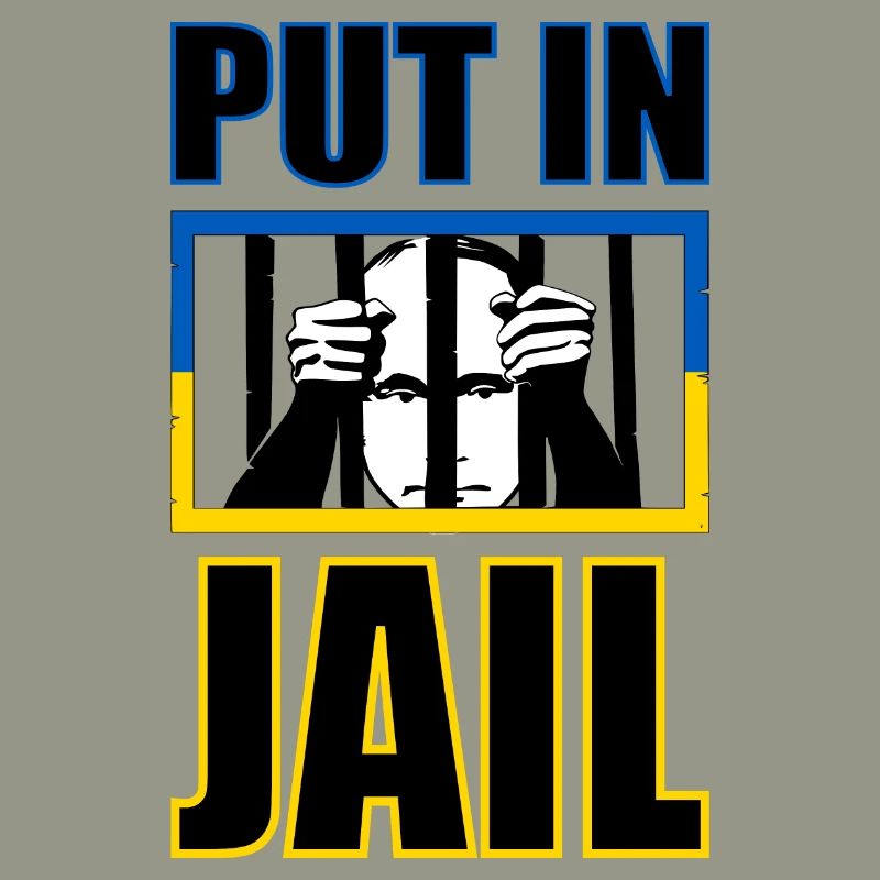 Prison de Poutine - Poutine derrière les barreaux avec le drapeau ukrainien