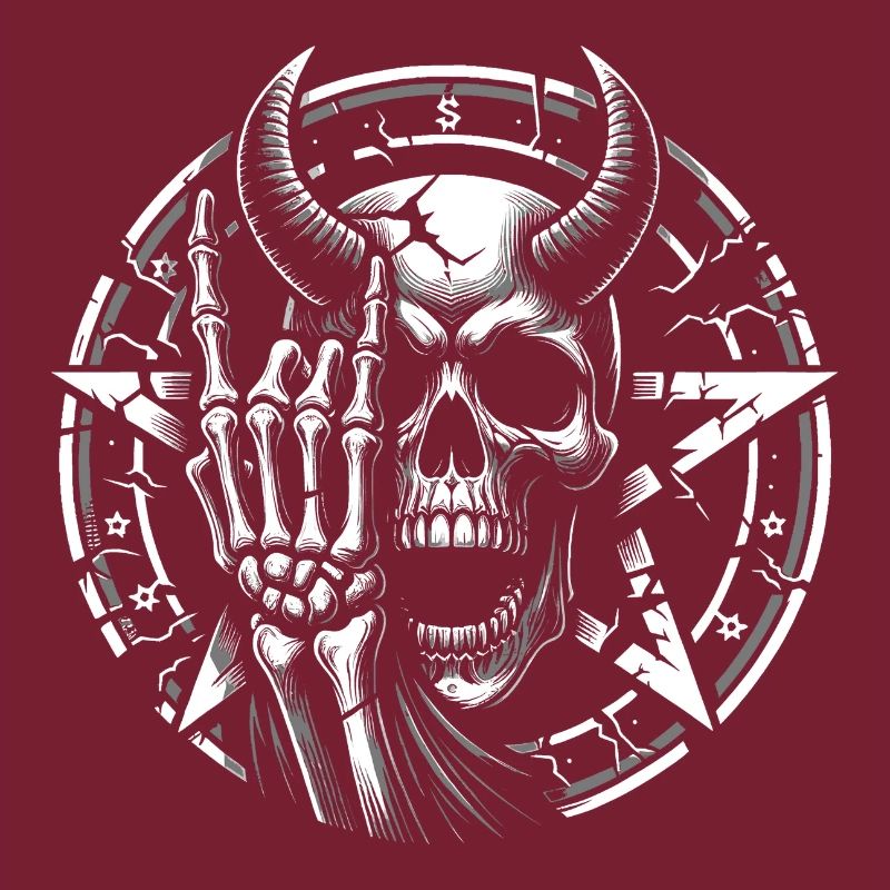 Skull with horns pentagram makes devil horns