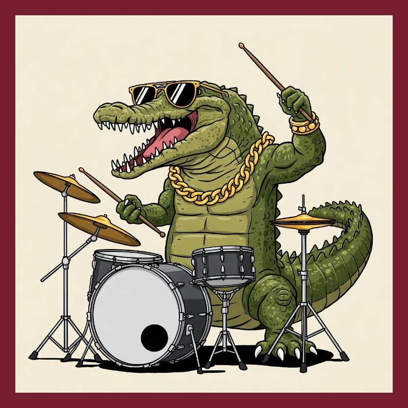 Cool crocodile with drums
