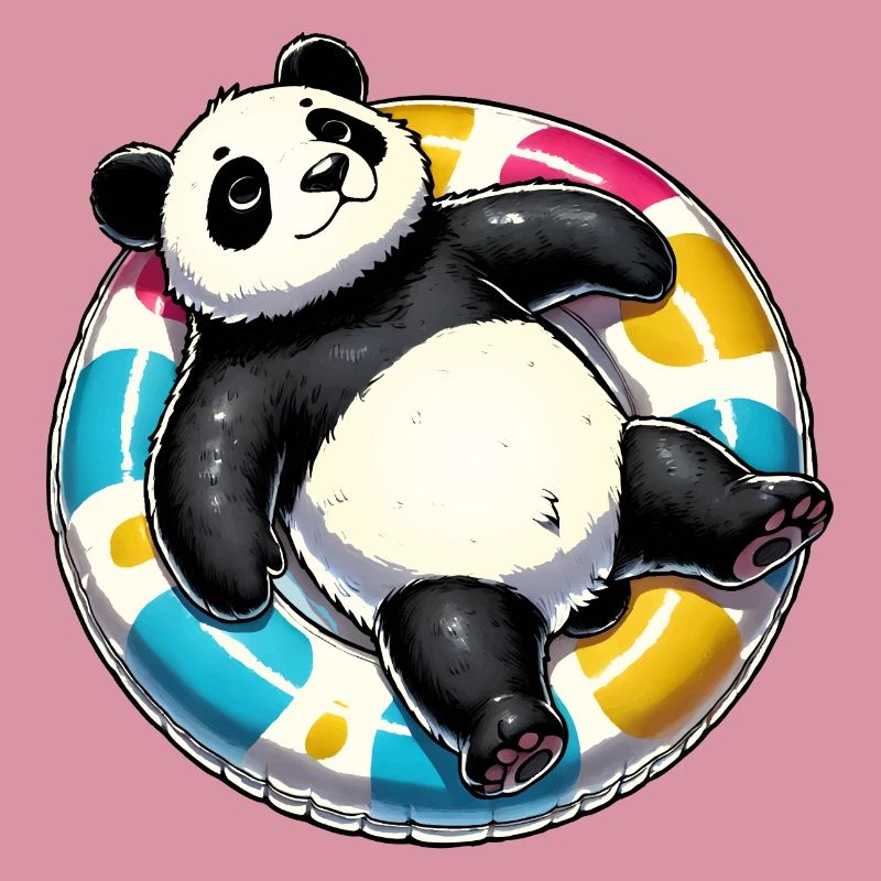A relaxed panda on a swimming ring