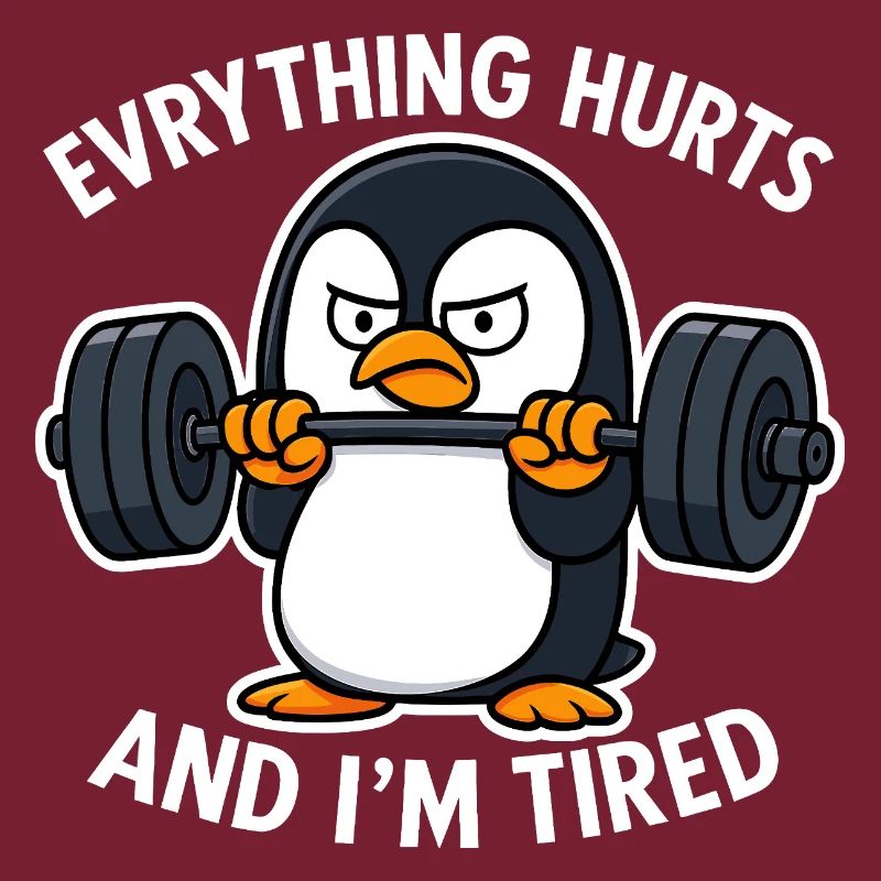 Grumpy Penguin Lifting Weights