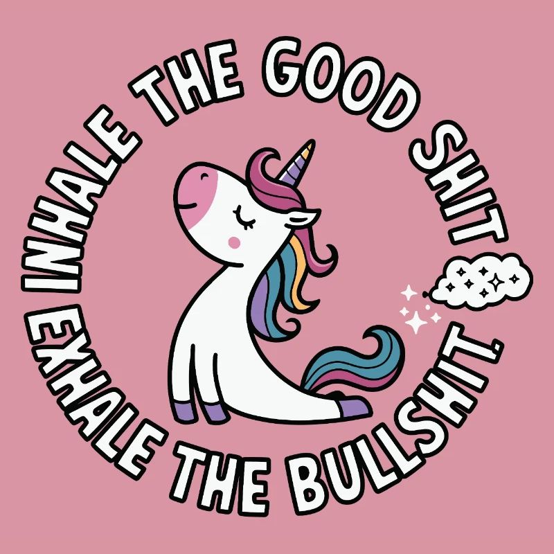 Rundes Einhorn mit buntem Haar Einatmen Bullshit