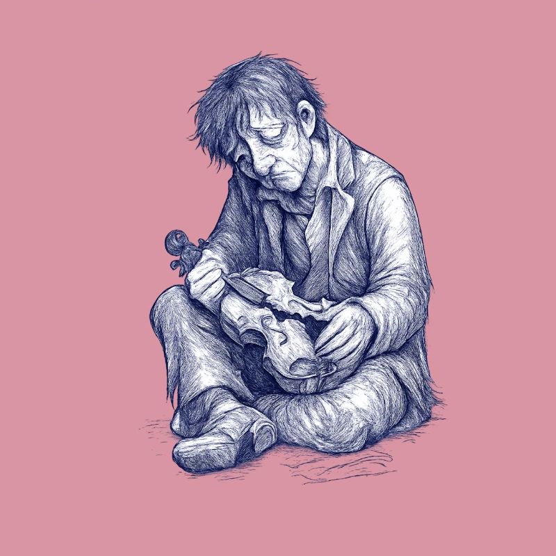 Melancholic reader | Hand Painted Drawing