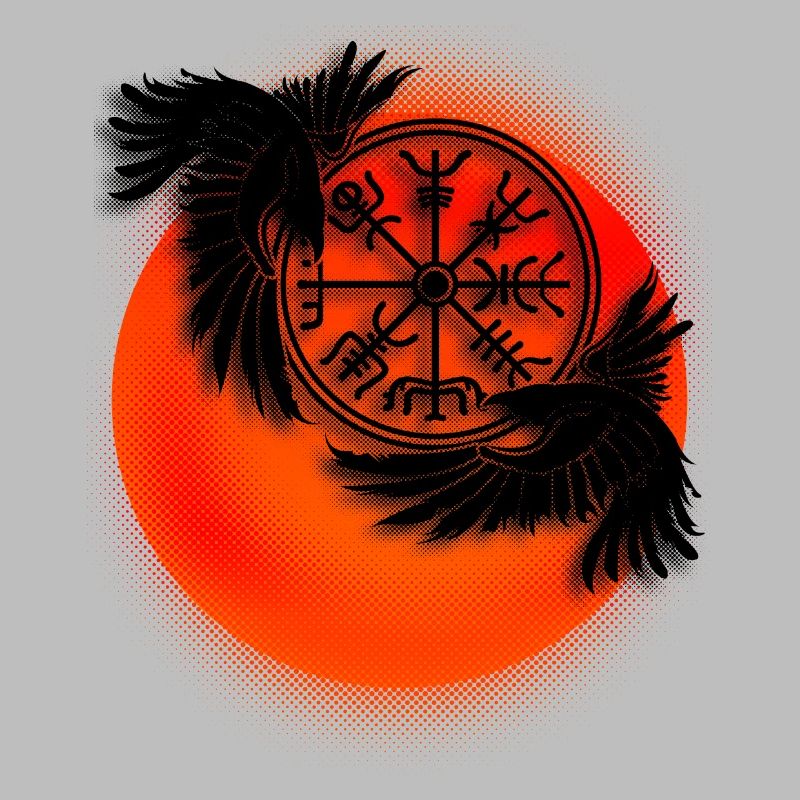 Odins Raben mit Wikinger Kompass Tattoo Design