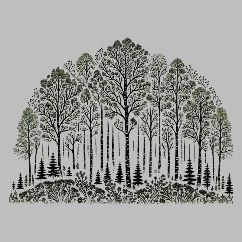 Black on White Birch Forest Pattern