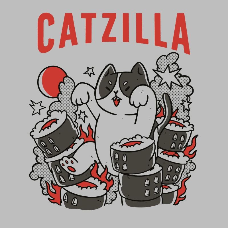 Catzilla Chat Mignon Humour Japon Sushi